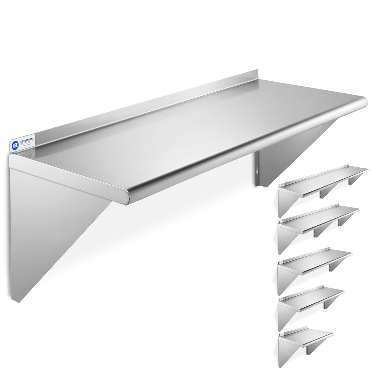 18 Inch Deep Stainless Steel Wall Mount Shelves NSF Certified Gridmann