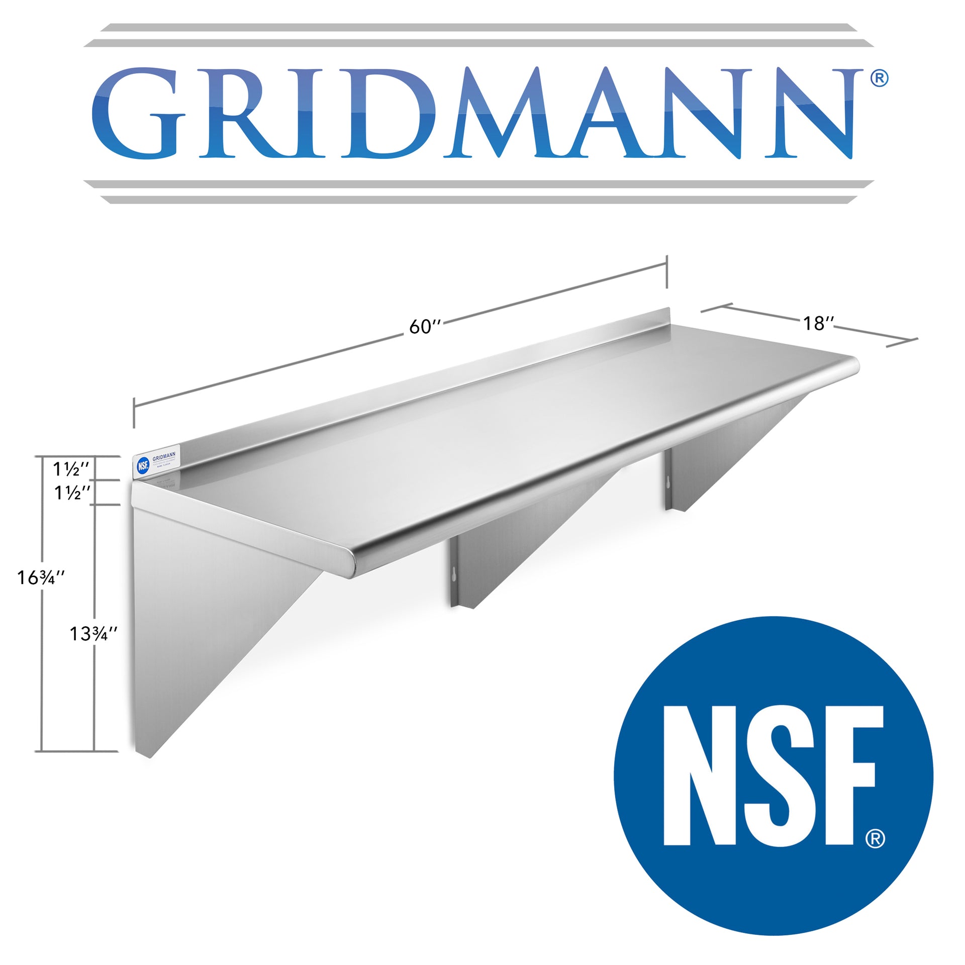 18-Inch Deep Stainless Steel Wall-Mount Shelves, NSF Certified ...