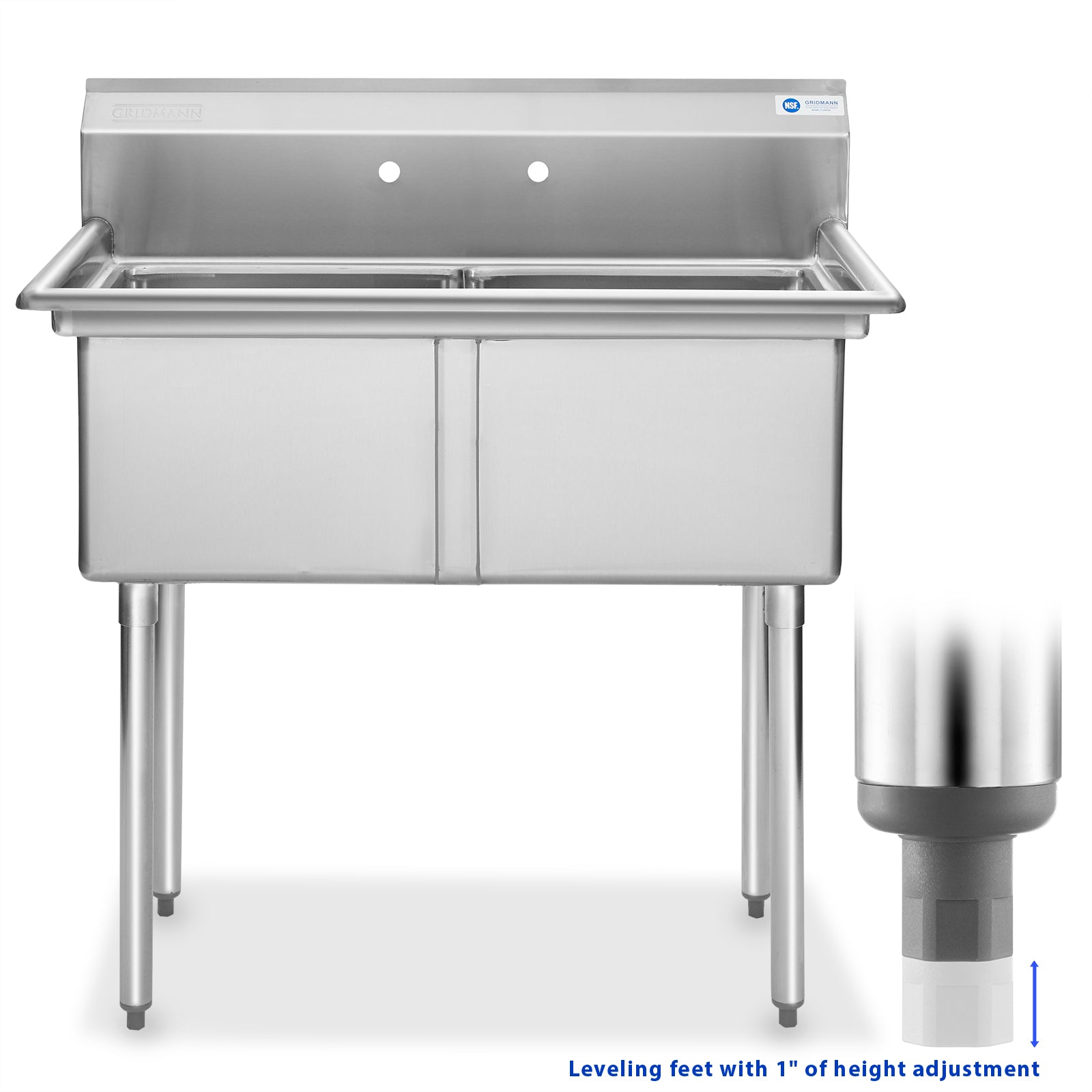 Prep Sink Rack 2 Compartment NSF Stainless Steel Prep Sink – Gridmann.com
