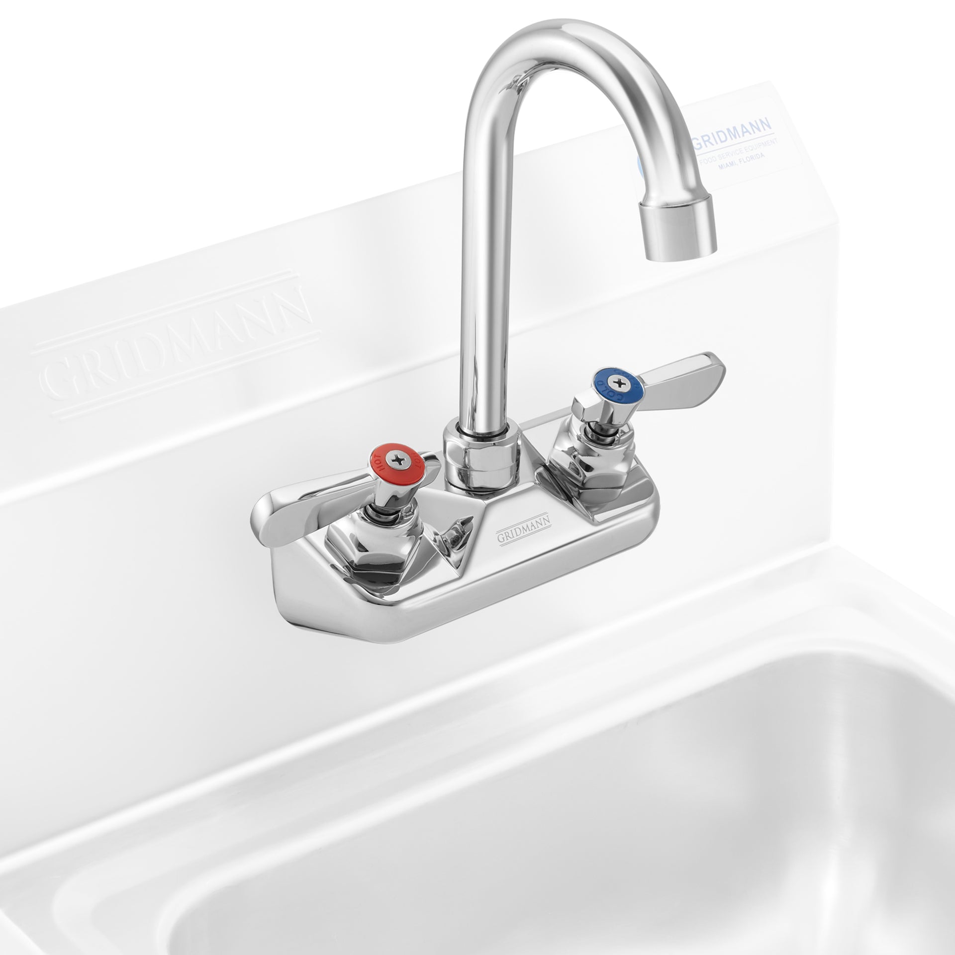 Wall Mount Sink Faucet with 4" Center and 31/2" Swivel Gooseneck Spou