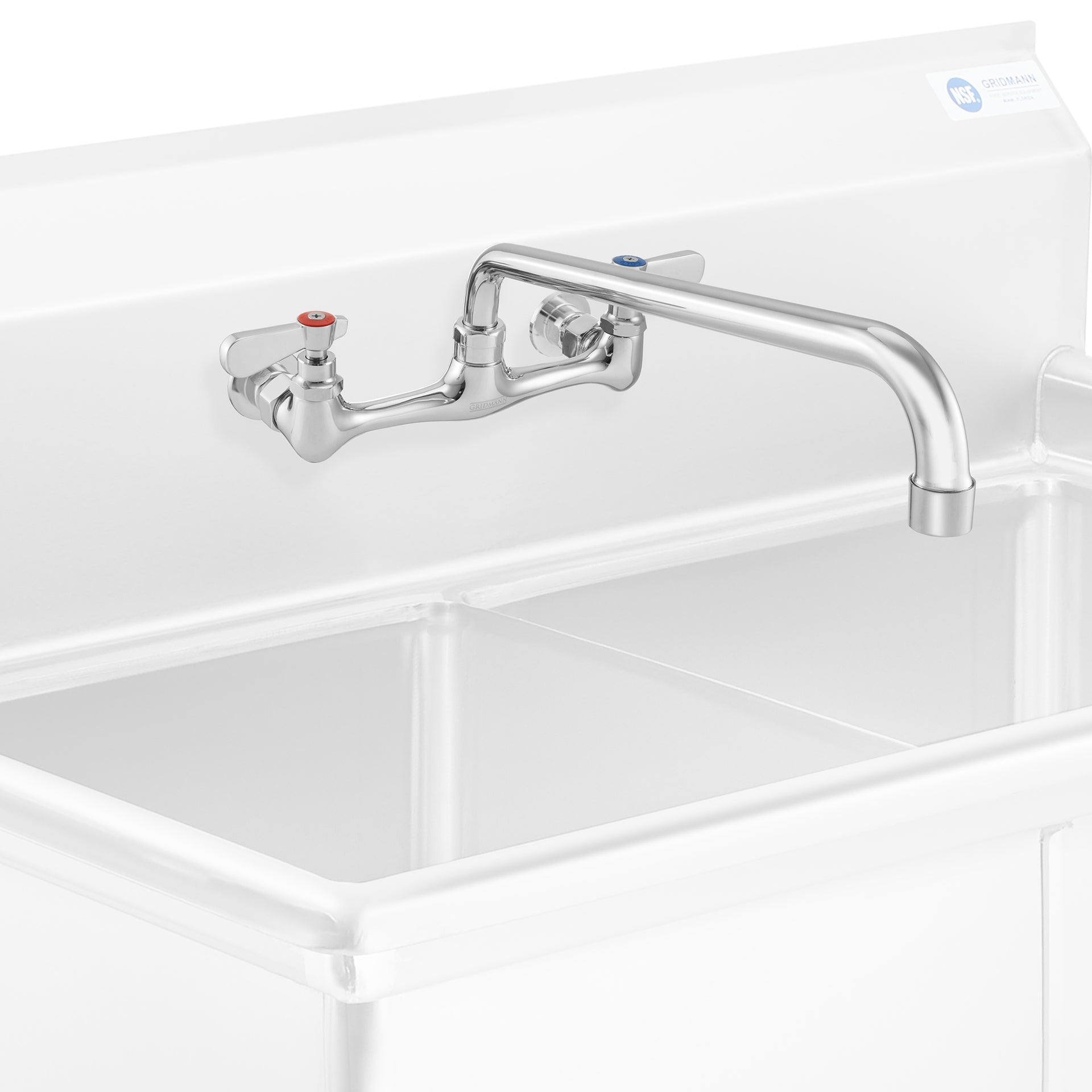 Wall Mount Sink Faucet with 8" Center and 14" Swing Spout