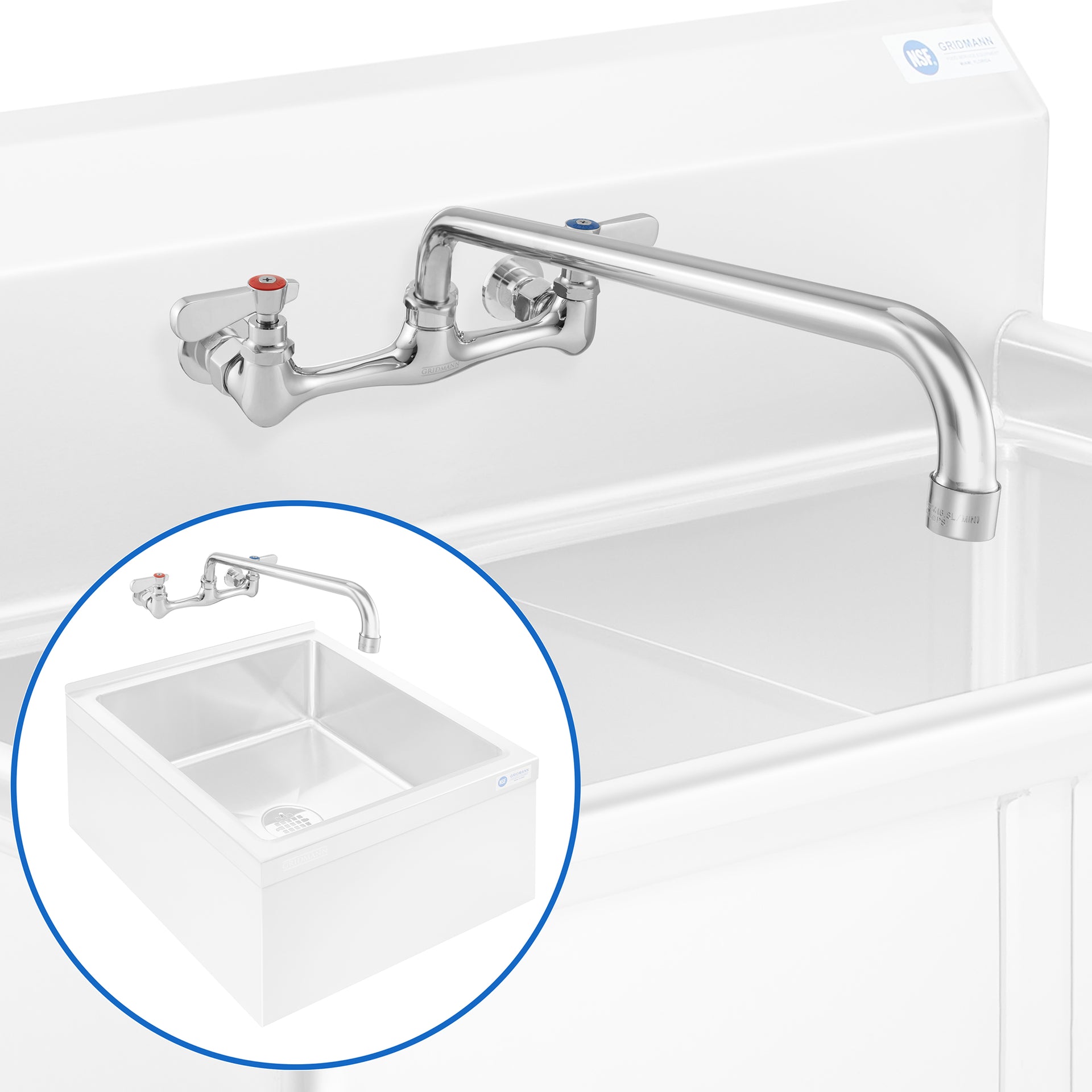 Wall Mount Sink Faucet with 8" Center and 16" Swing Spout