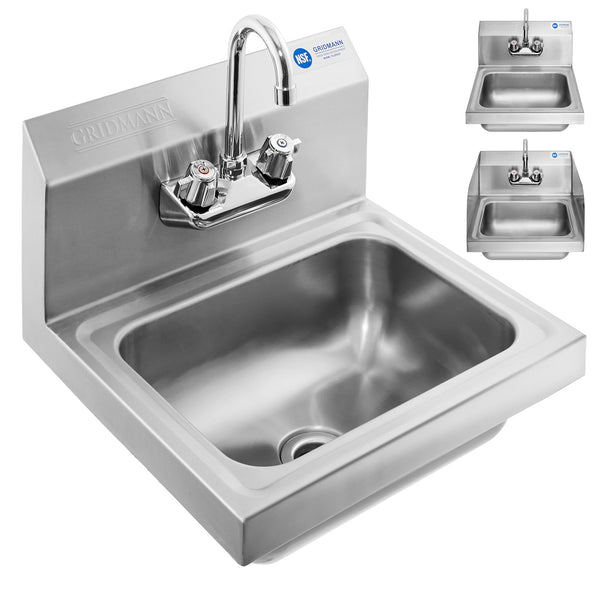 Sauber Stainless Steel Wall Mount Space Saver Hand Sink with Faucet and  Splash Guards 12W